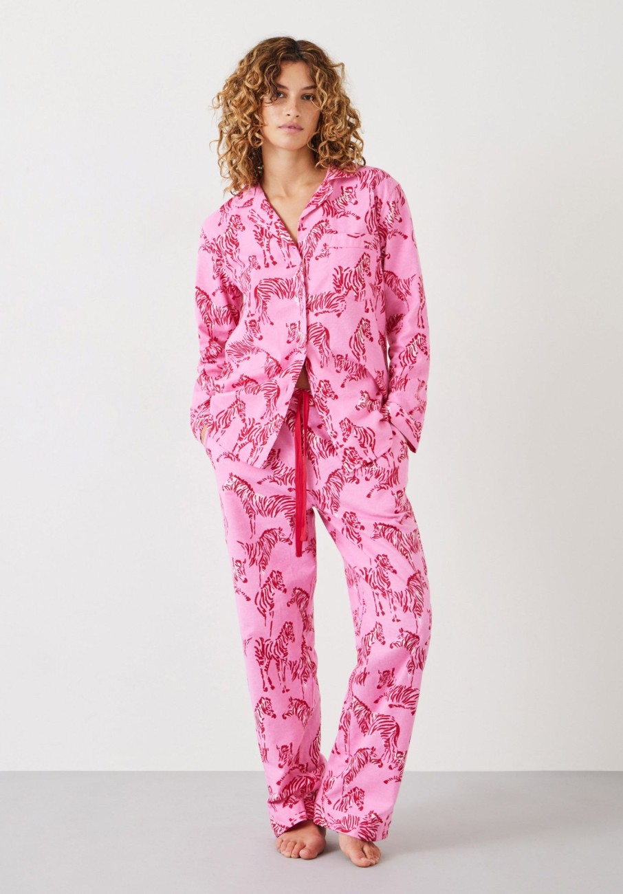 Clearance Liv Cotton Flannel Pyjama Set Sketchy Zebra Pink/White