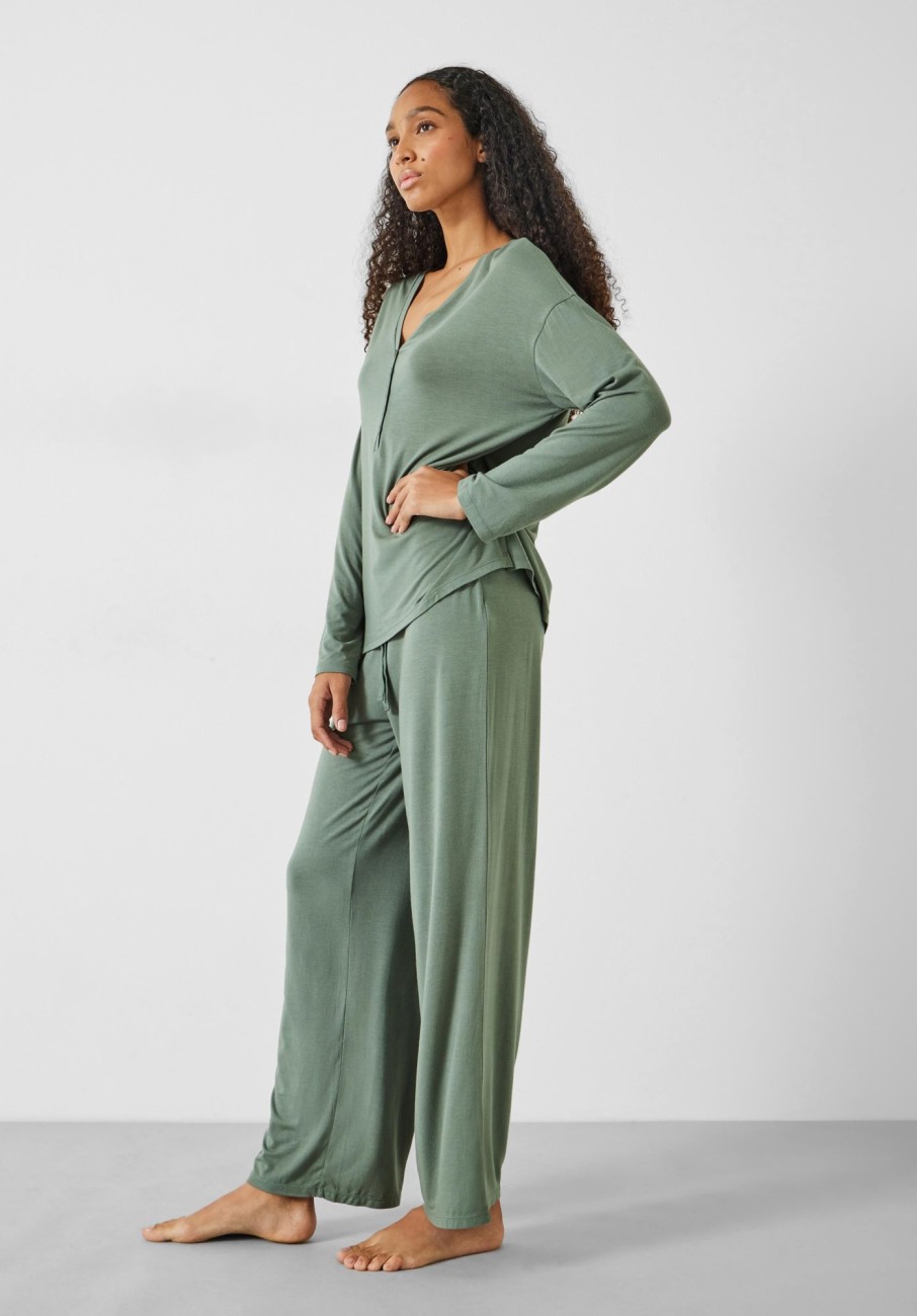 Clearance Nox Henley Pj Set Grey/Green