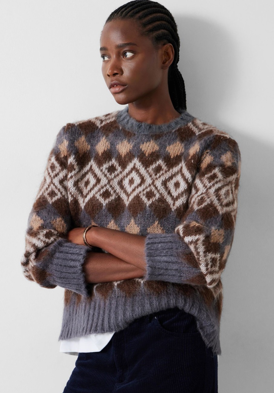 Wholesale Tessa Fairisle Crew Jumper Grey/Brown