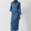 Hot Tate Denim Maxi Shirt Dress Mid Authentic Wash