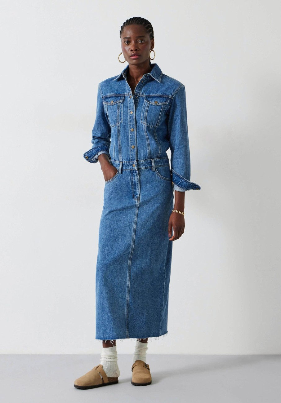 Hot Tate Denim Maxi Shirt Dress Mid Authentic Wash