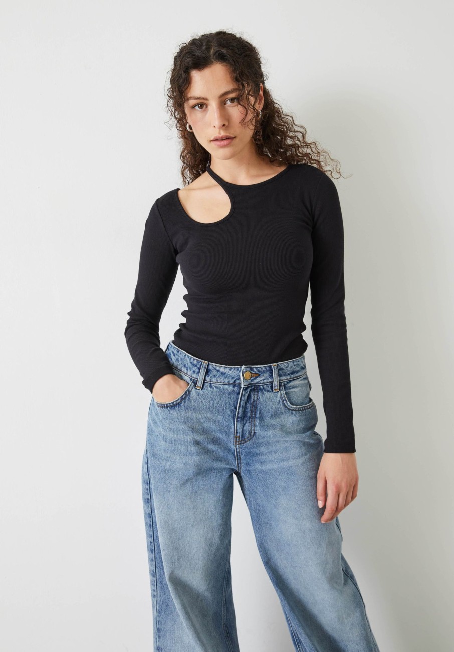 Wholesale Sabina Cut Out Long Sleeve Top Black