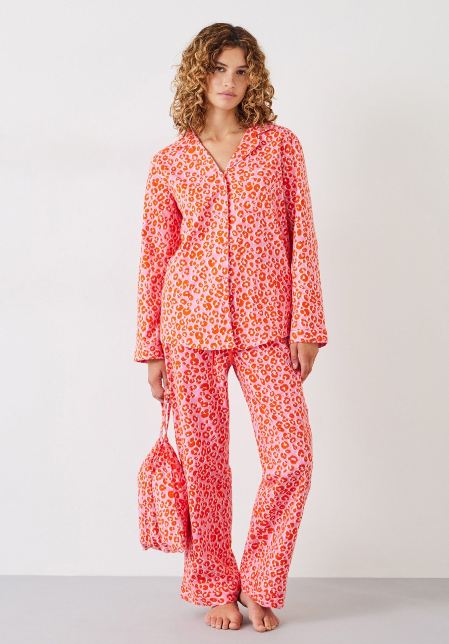 Clearance Liv Cotton Flannel Pyjama Set Leopard Pink/Red