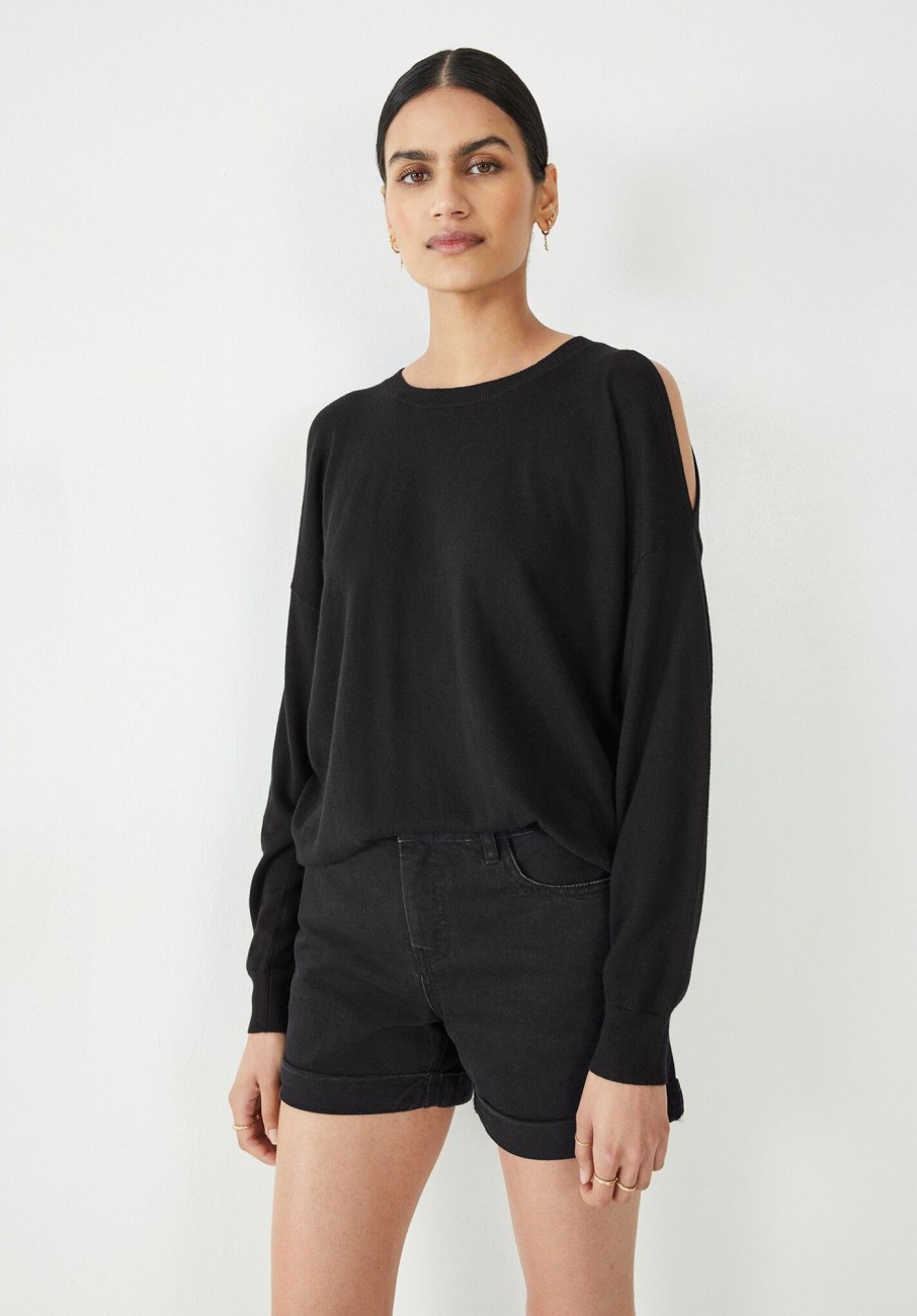 Online Mollie Cold Shoulder Knitted Crew Black