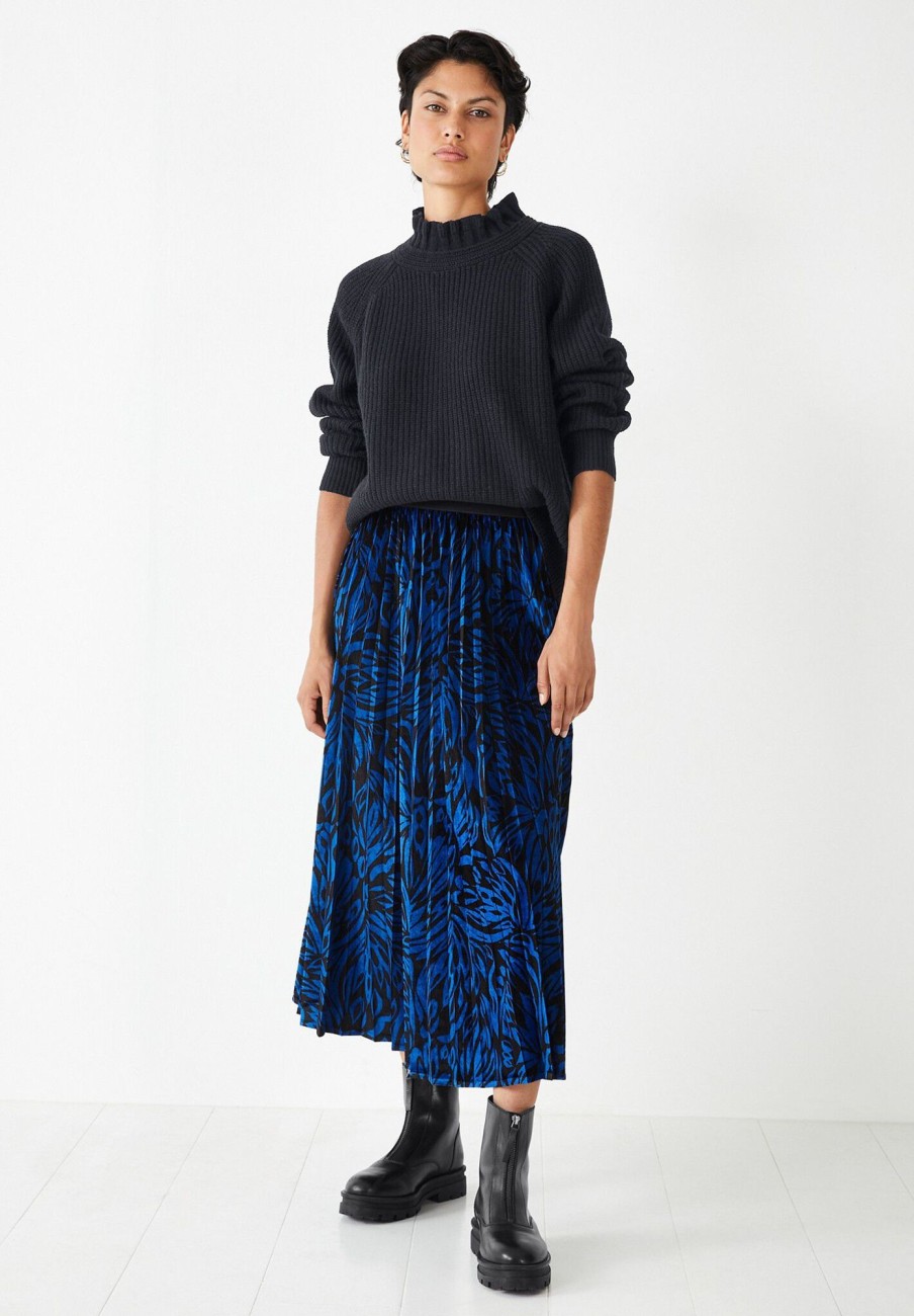 Wholesale Thea Pleated Velour Skirt Bold Butterfly Black/Blue