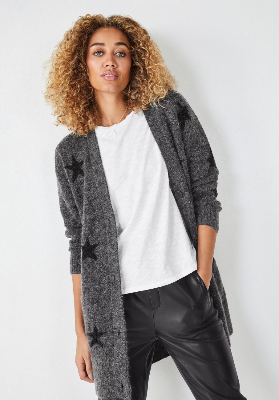 Online Laney Longline Star Cardigan Charcoal Marl Star