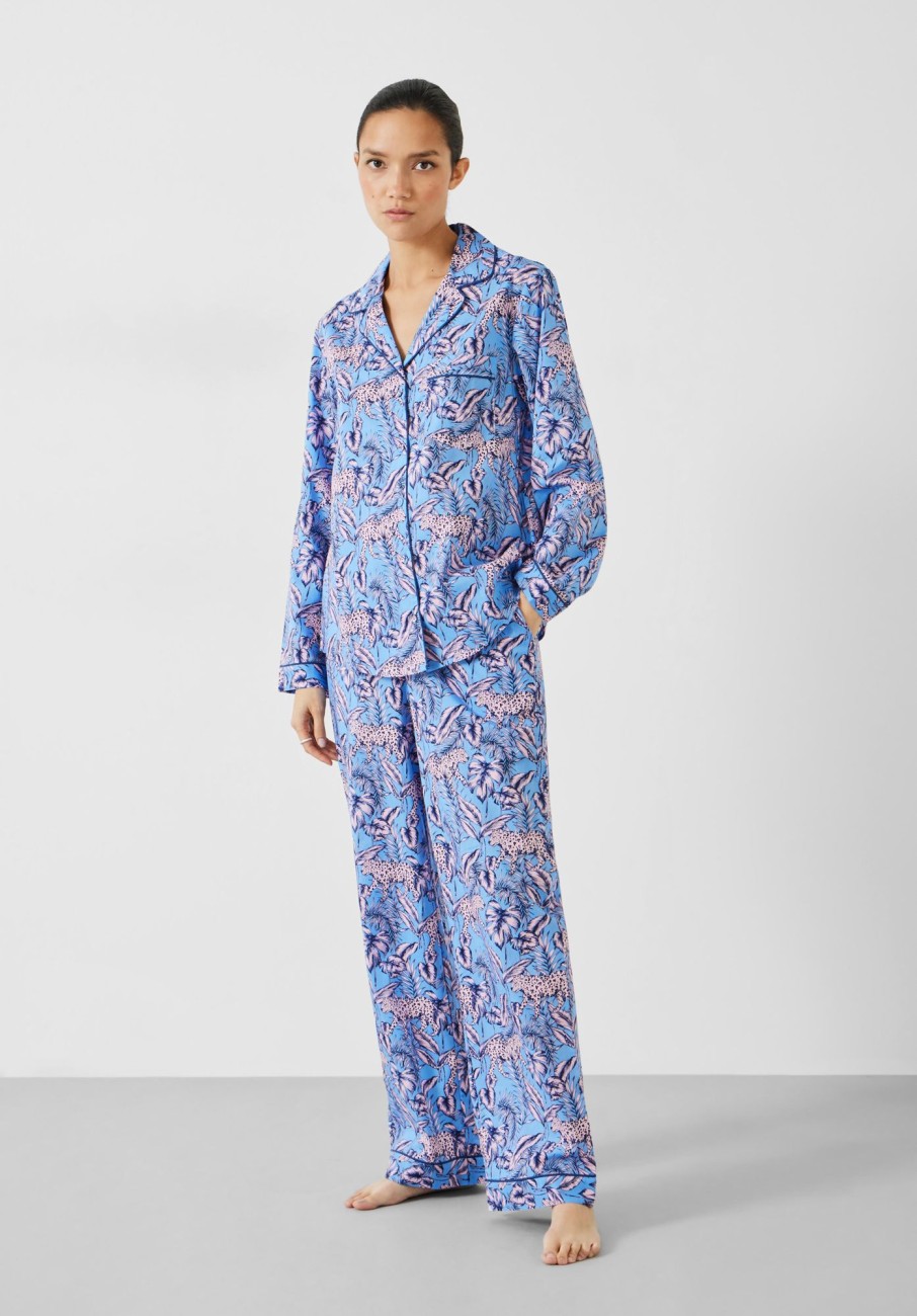 Clearance Isla Printed Cotton Pyjama Set Jungle Leopard Pink-Blue