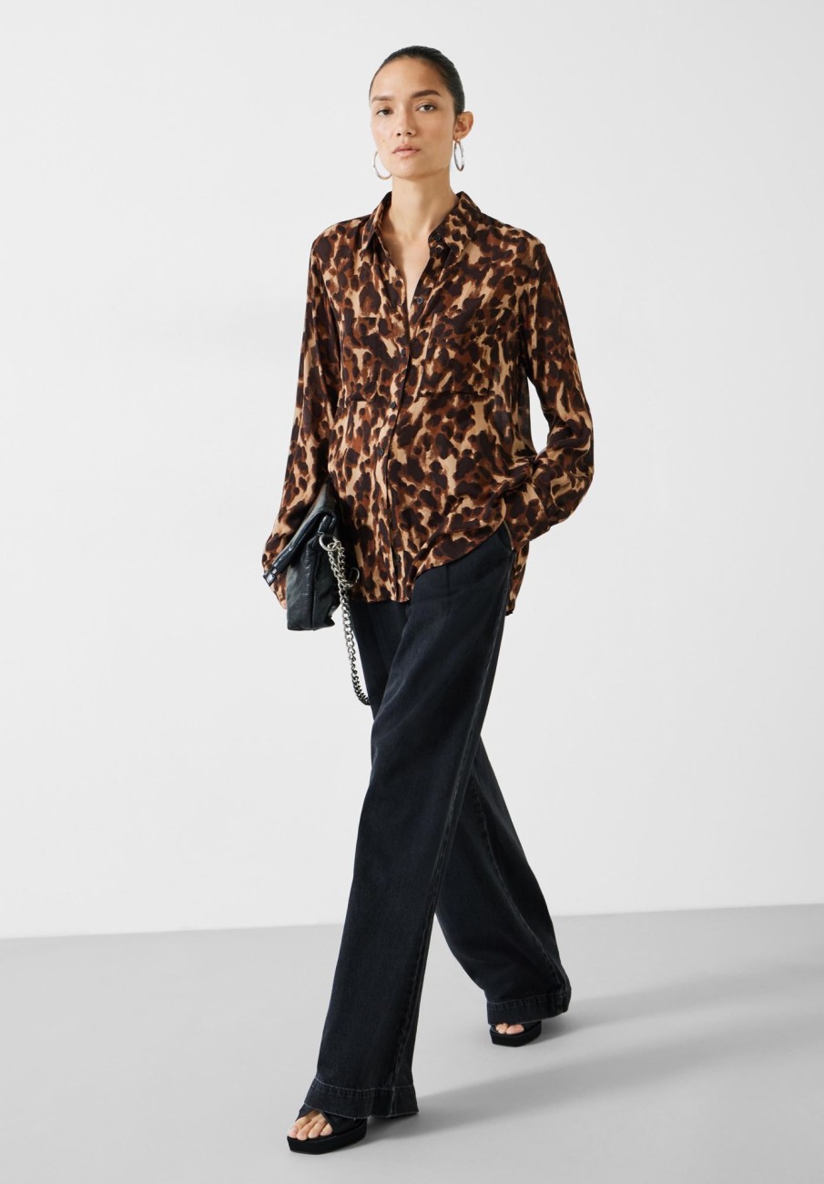 Clearance Nataliyah Chiffon Shirt Leopard Watercolour