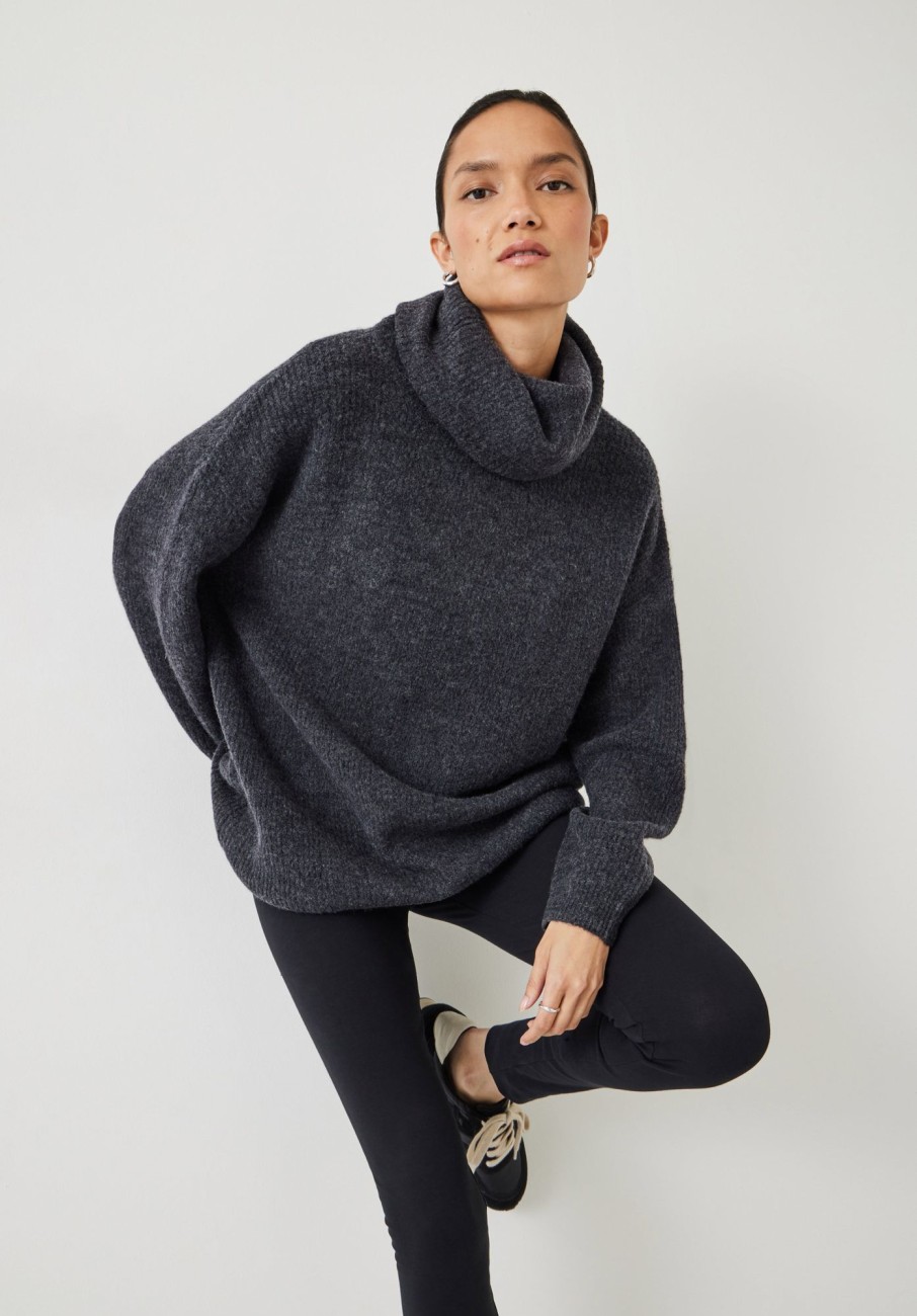 Online Meryl Ribbed Roll Neck Jumper Charcoal Marl