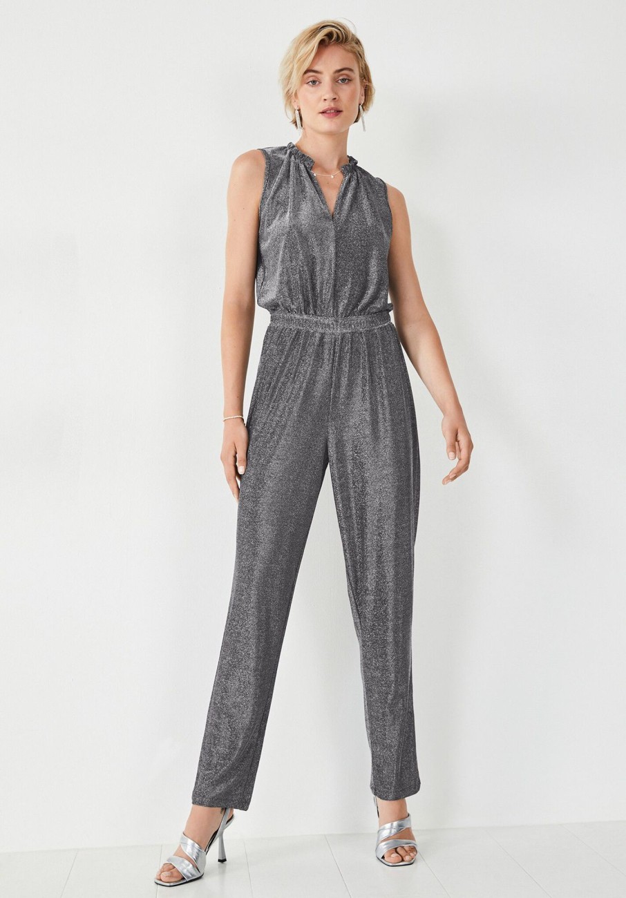 Best Florine Frill Neck Jumpsuit Silver Lurex