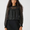 Hot Melody Spot Jacquard Blouse Black