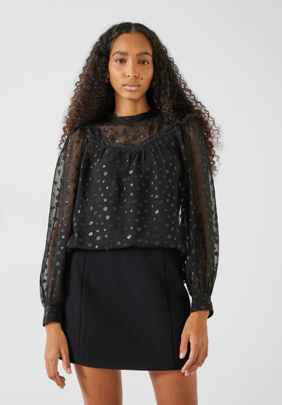 Hot Melody Spot Jacquard Blouse Black