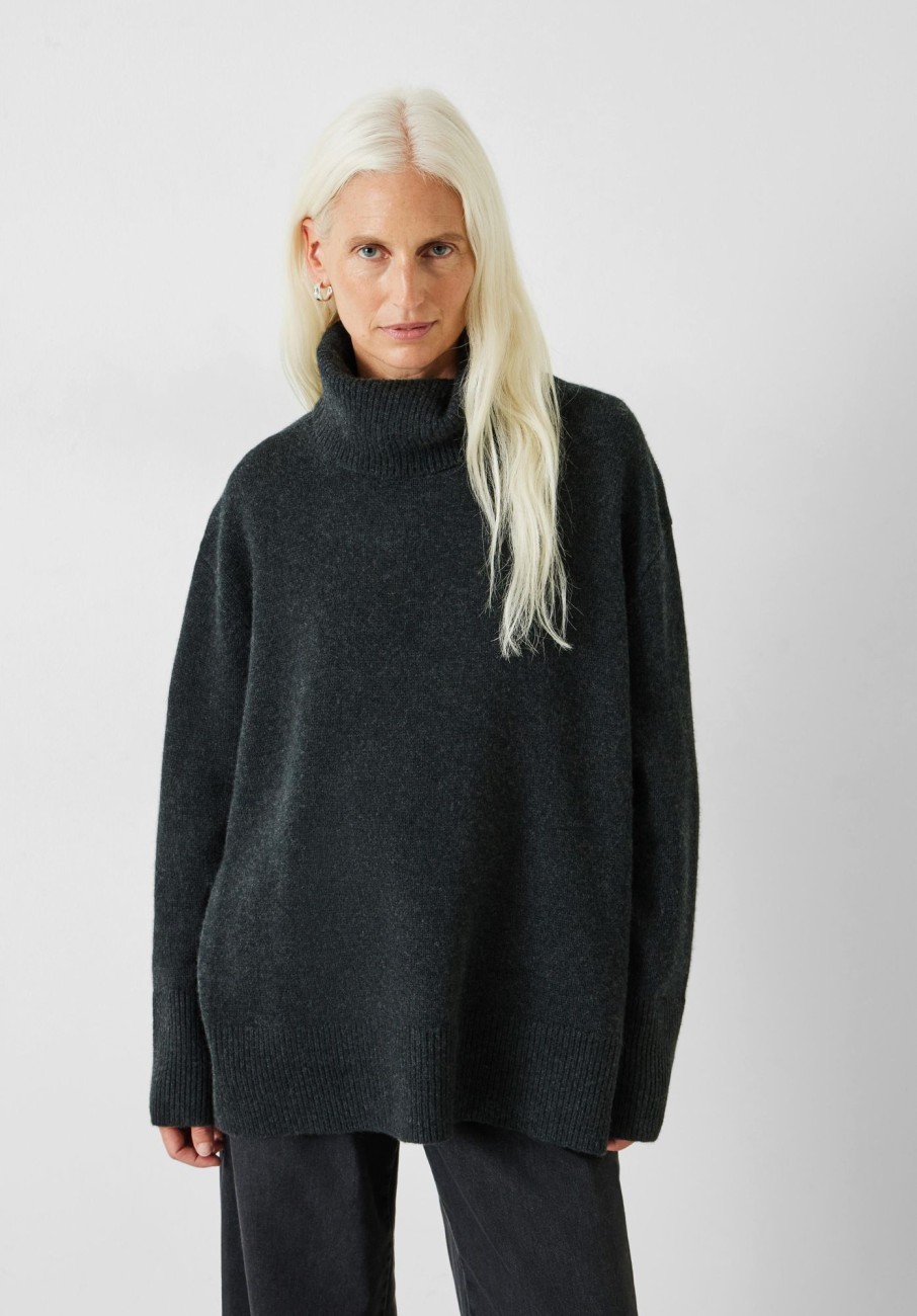 Hot Cashmere Chunky Roll Neck Jumper Charcoal Marl