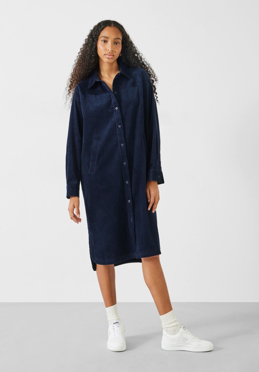 Hot Alanna Cord Shirt Dress Midnight Navy