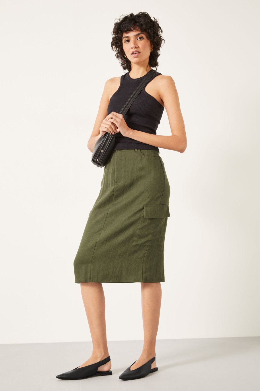 Clearance Amba Knee Length Cargo Skirt Forest Green