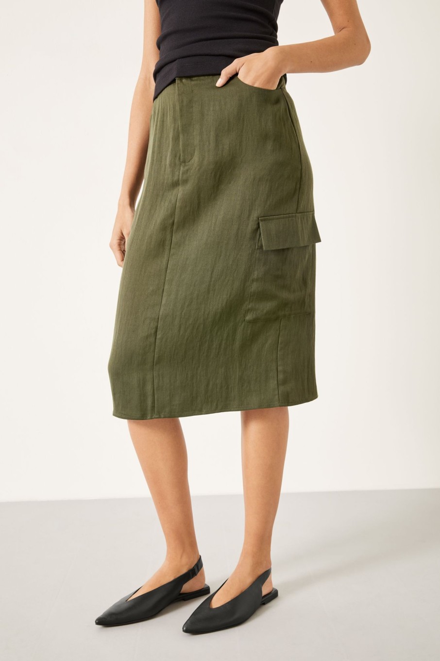 Clearance Amba Knee Length Cargo Skirt Forest Green