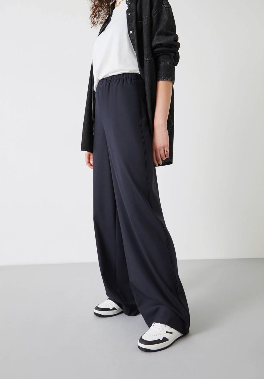 Hot Alpa Wide Leg Wool Blend Trousers Dark Navy