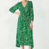 New Rosa Midi Dress Painted Tropical Flower Green