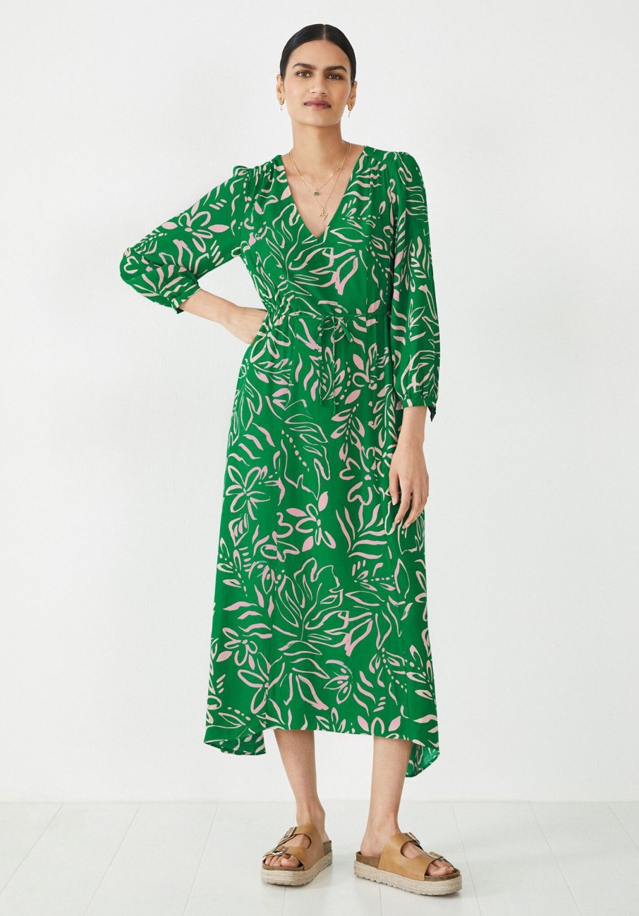 New Rosa Midi Dress Painted Tropical Flower Green