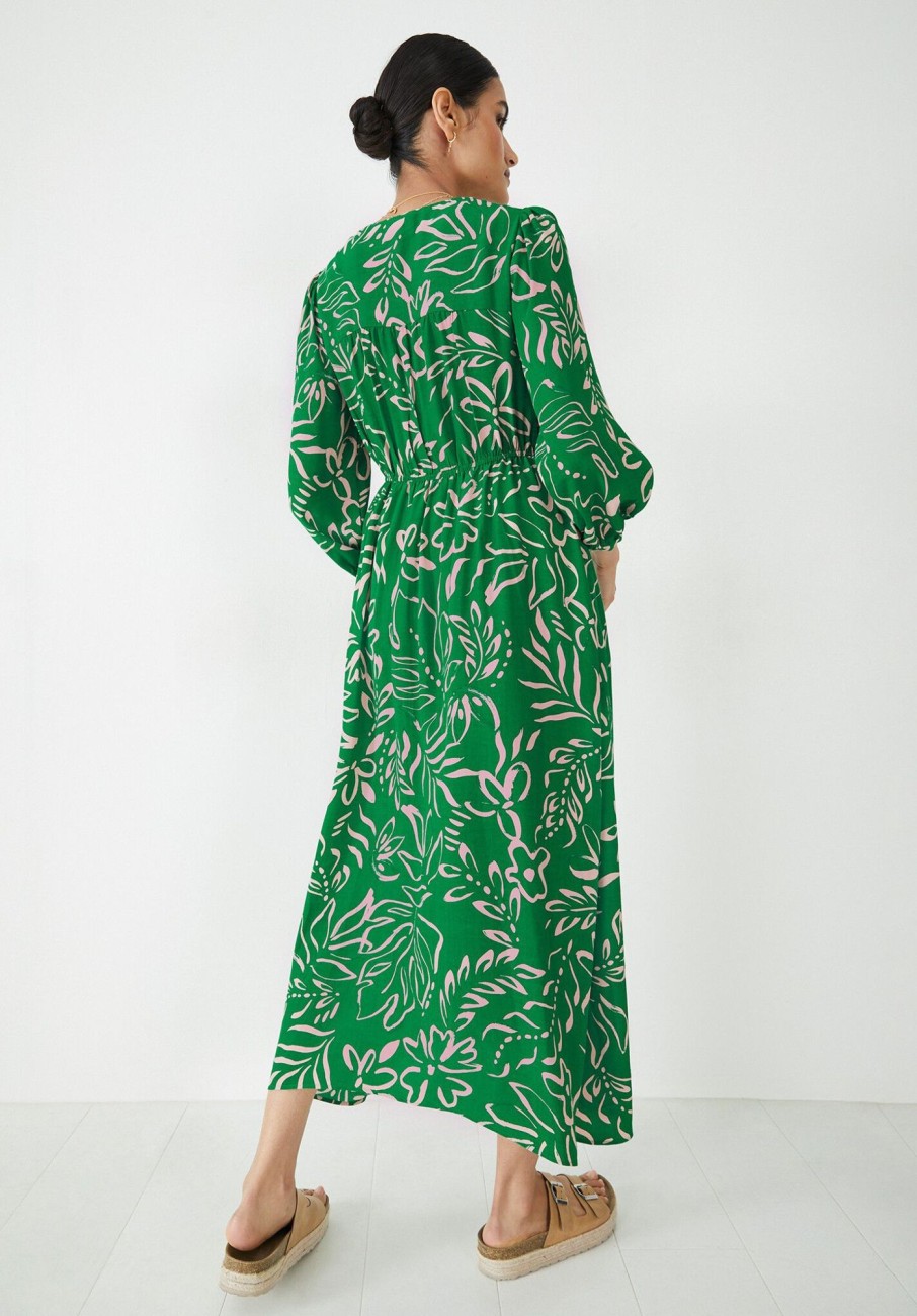 New Rosa Midi Dress Painted Tropical Flower Green