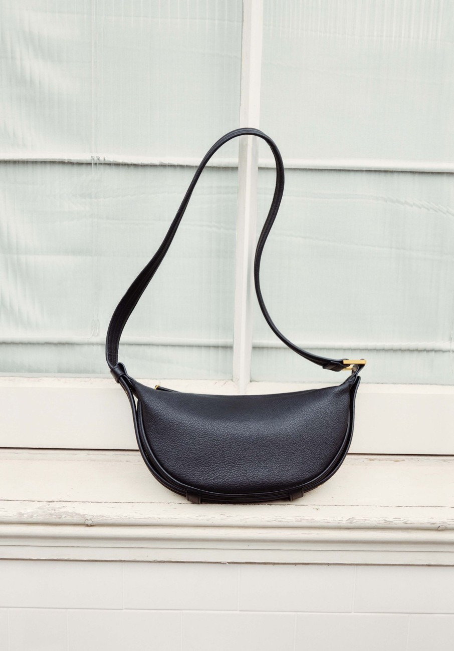 Hot Rory Crescent Leather Crossbody Bag Black