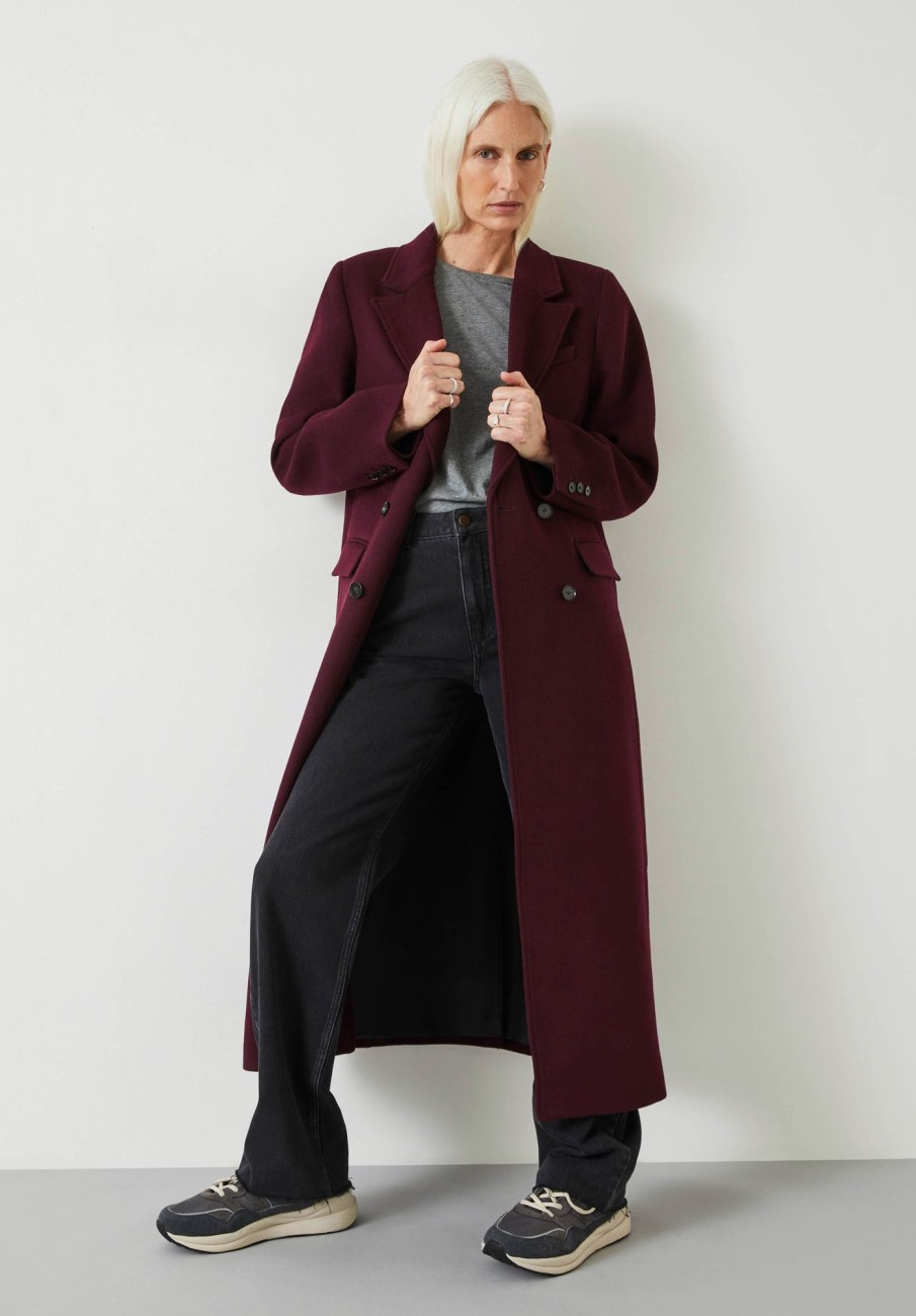 New Miranda Double Breasted Wool Blend Coat Deep Wine