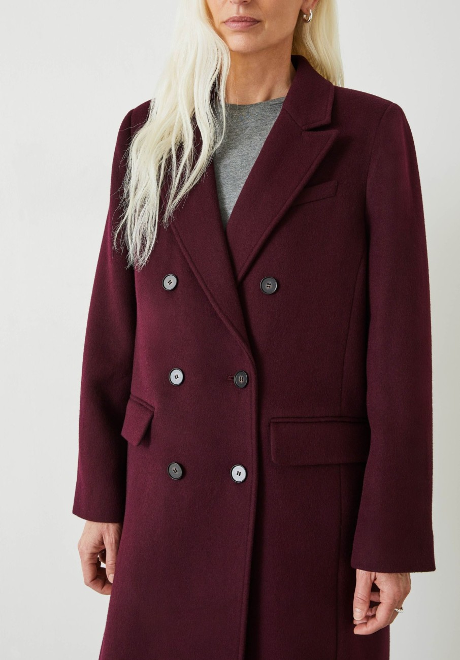 New Miranda Double Breasted Wool Blend Coat Deep Wine