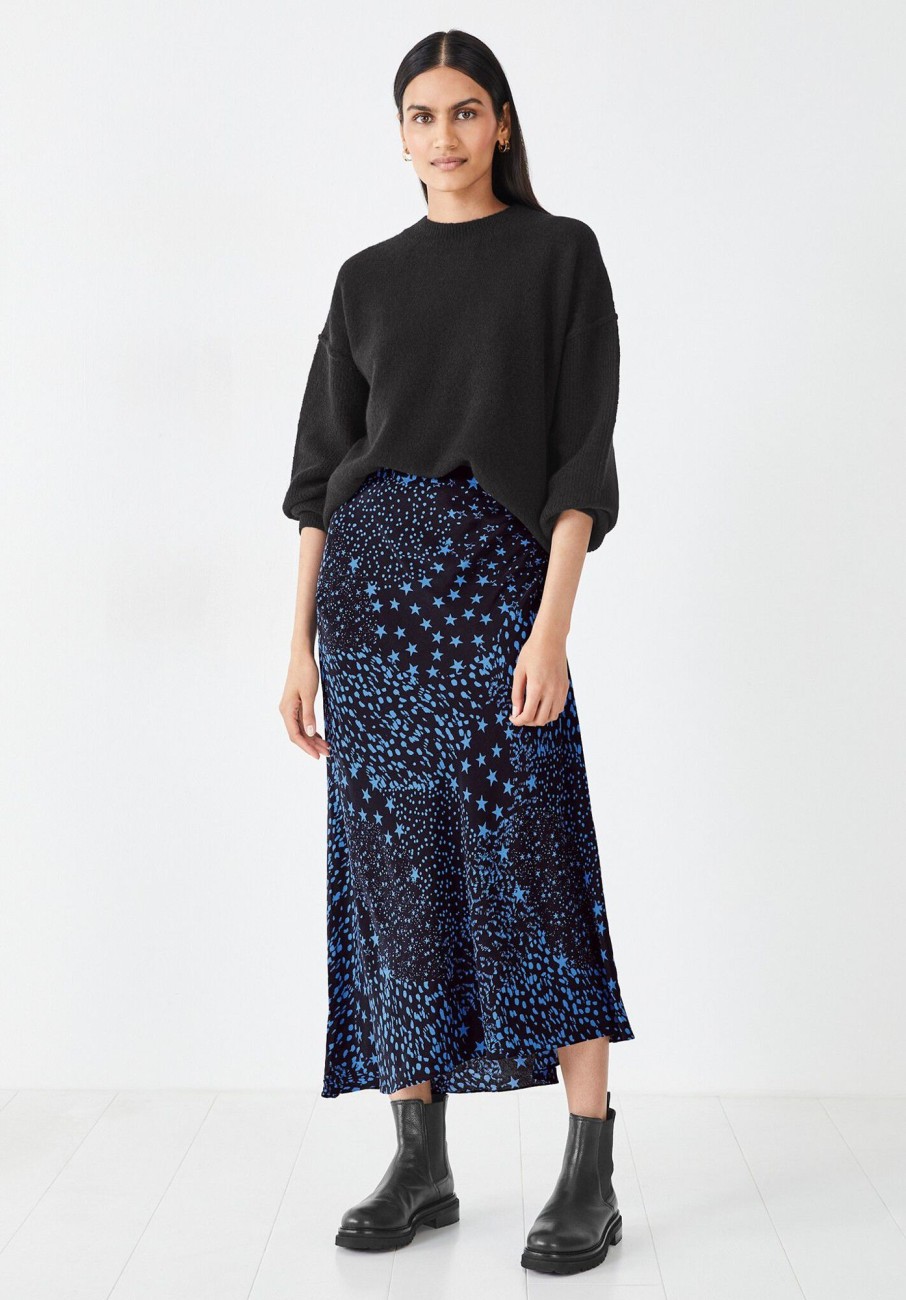 Clearance Lily Midi Skirt Patchwork Star Black/Blue