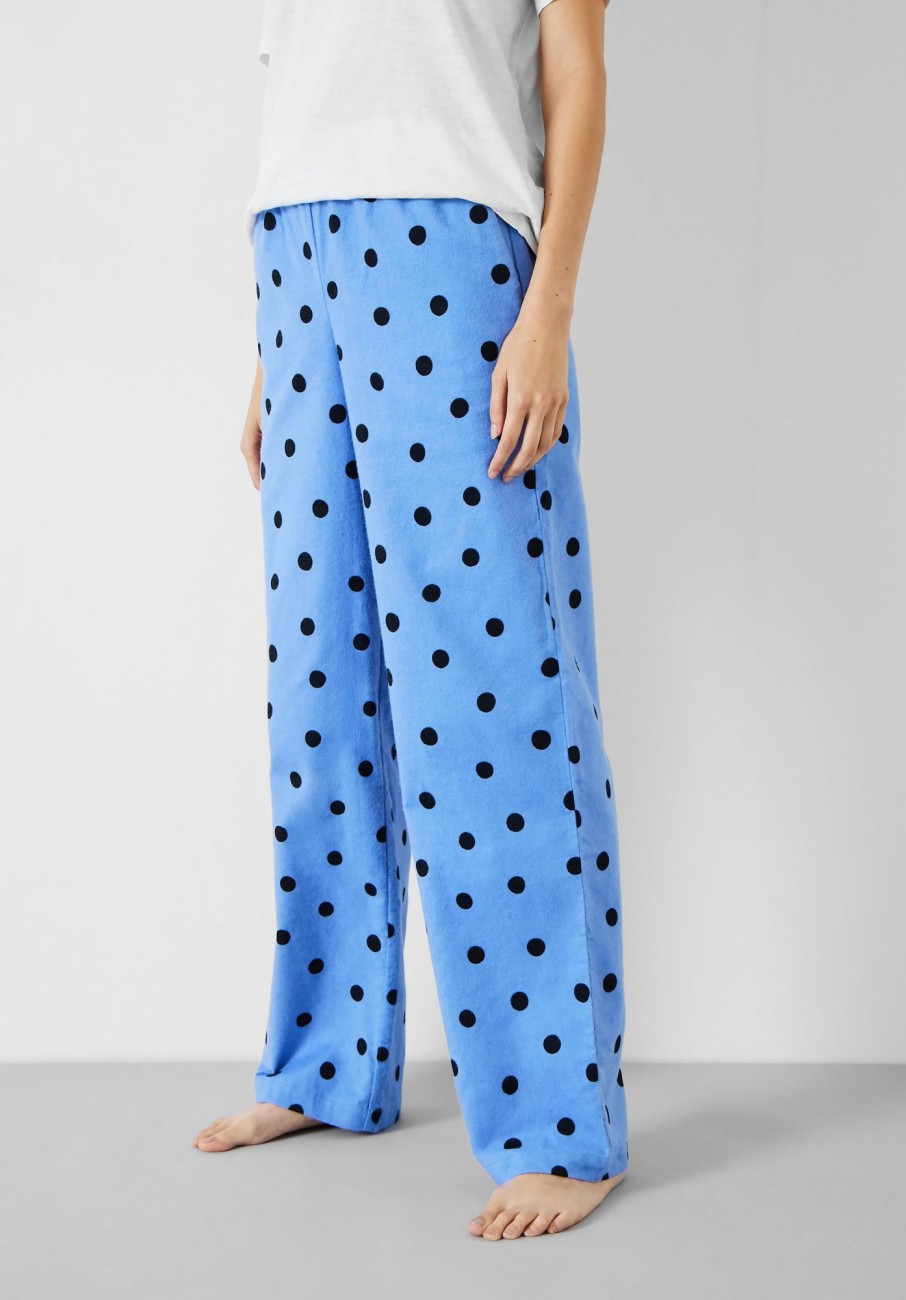 Wholesale Sadie Cotton Flannel Pyjama Trousers Random Polka Dot Blue