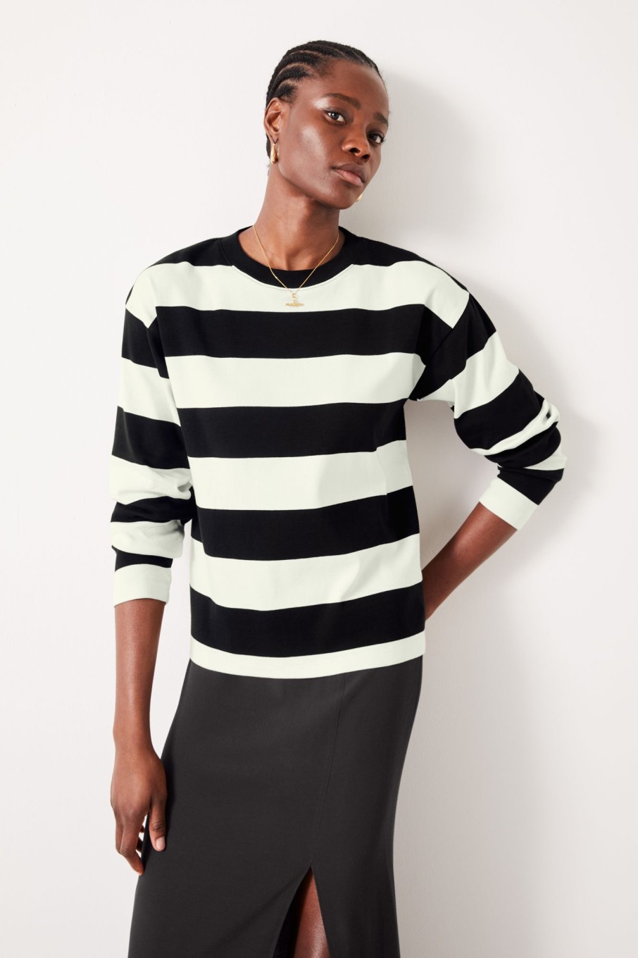 Hot Mattie Striped Top Black Ecru Stripe