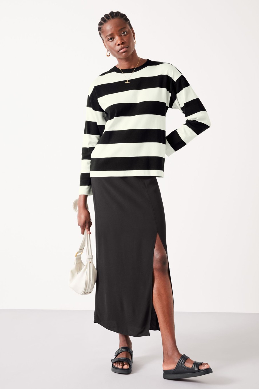 Hot Mattie Striped Top Black Ecru Stripe