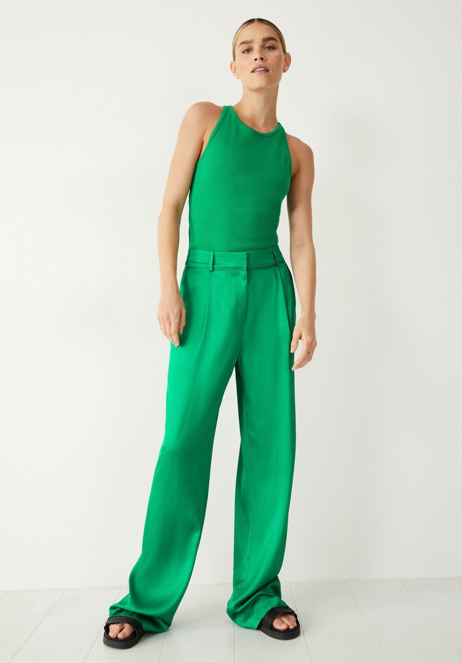 New Cecilly Satin Trousers Green