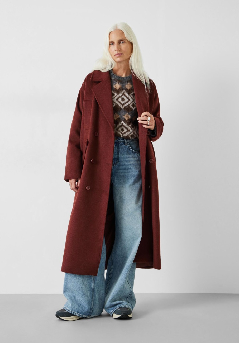 Wholesale Maddie Cocoon Relaxed Wool Blend Coat Brown