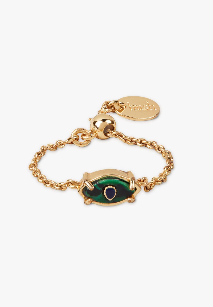 Wholesale Evil Eye Semi Precious Ring Gold/Green