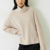 Clearance Keily Ribbed Roll Neck Wool Blend Jumper Blushed Oatmeal