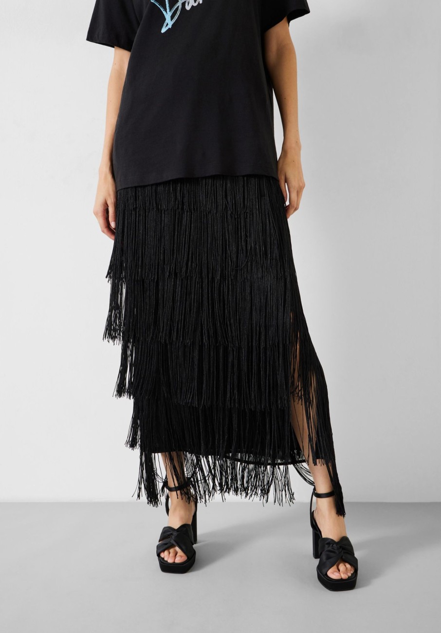 Wholesale Hailey Fringe Maxi Skirt Black