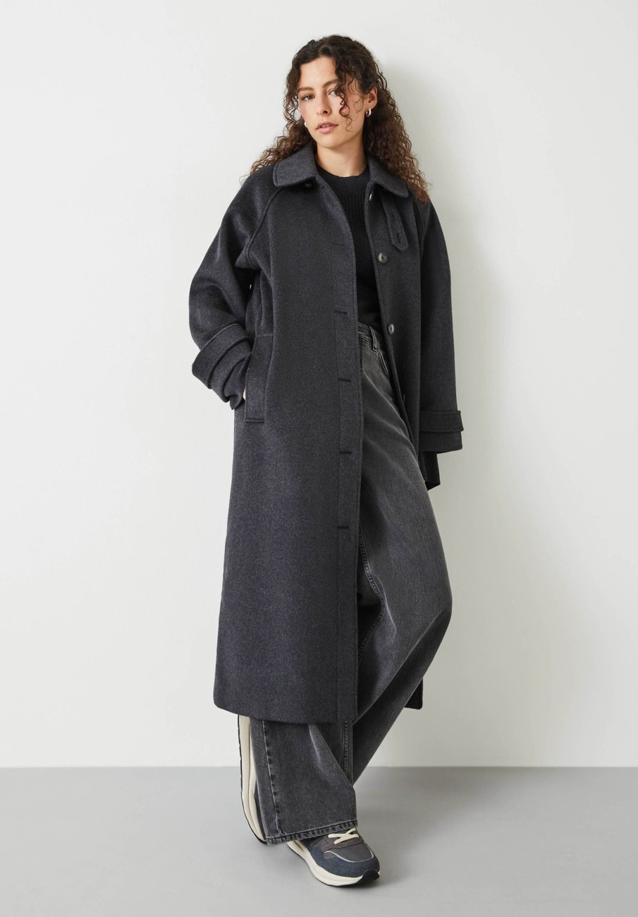 Hot Marlowe Relaxed Raglan Wool Blend Coat Charcoal Marl