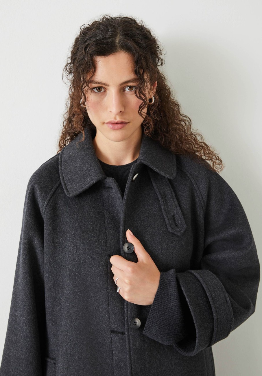 Hot Marlowe Relaxed Raglan Wool Blend Coat Charcoal Marl