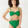 Clearance Crinkle Ribbed Twisted Bandeau Bikini Top Green