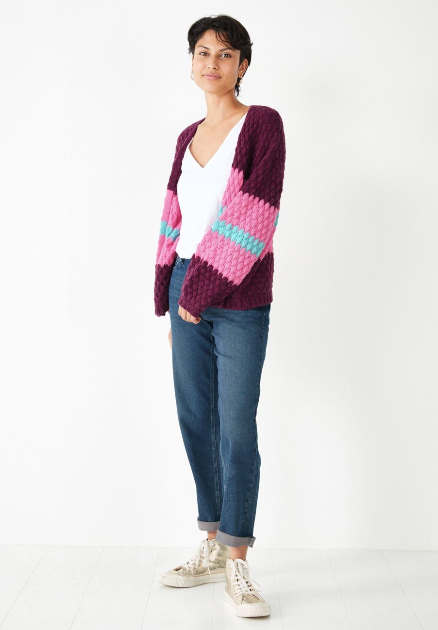 Clearance Mischa Colourblock Cardigan Deep Purple/Pink/Aqua