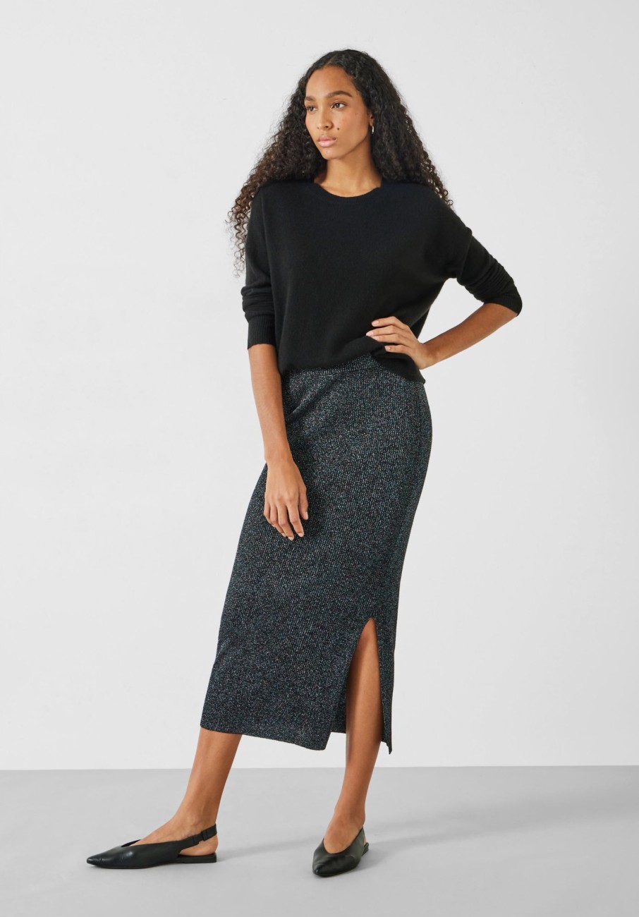 Wholesale Metallic Ribbed Midi Skirt Black/Multi Metallic