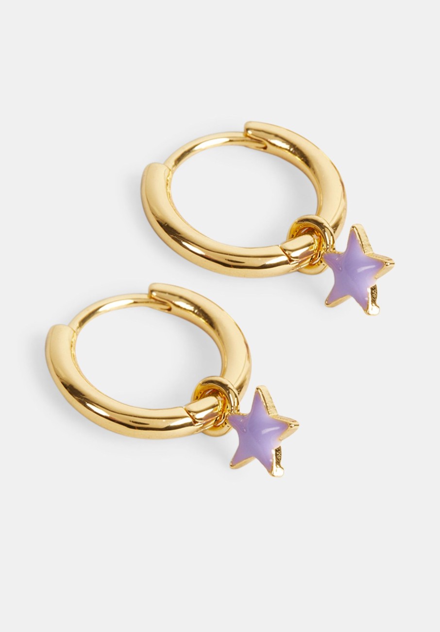 Clearance Ellie Enamel Star Hoop Earring Gold/Lilac