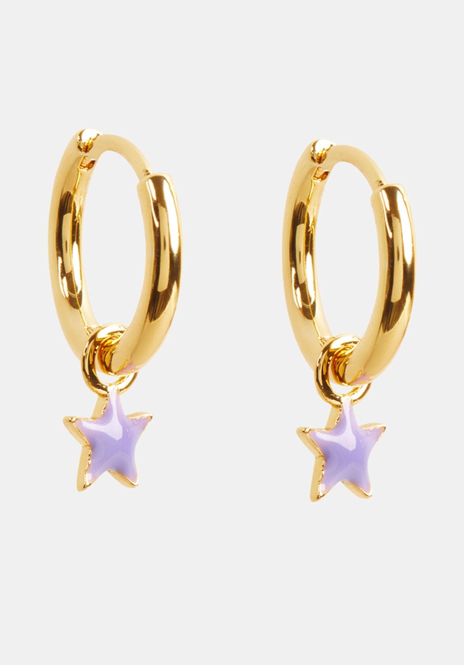 Clearance Ellie Enamel Star Hoop Earring Gold/Lilac