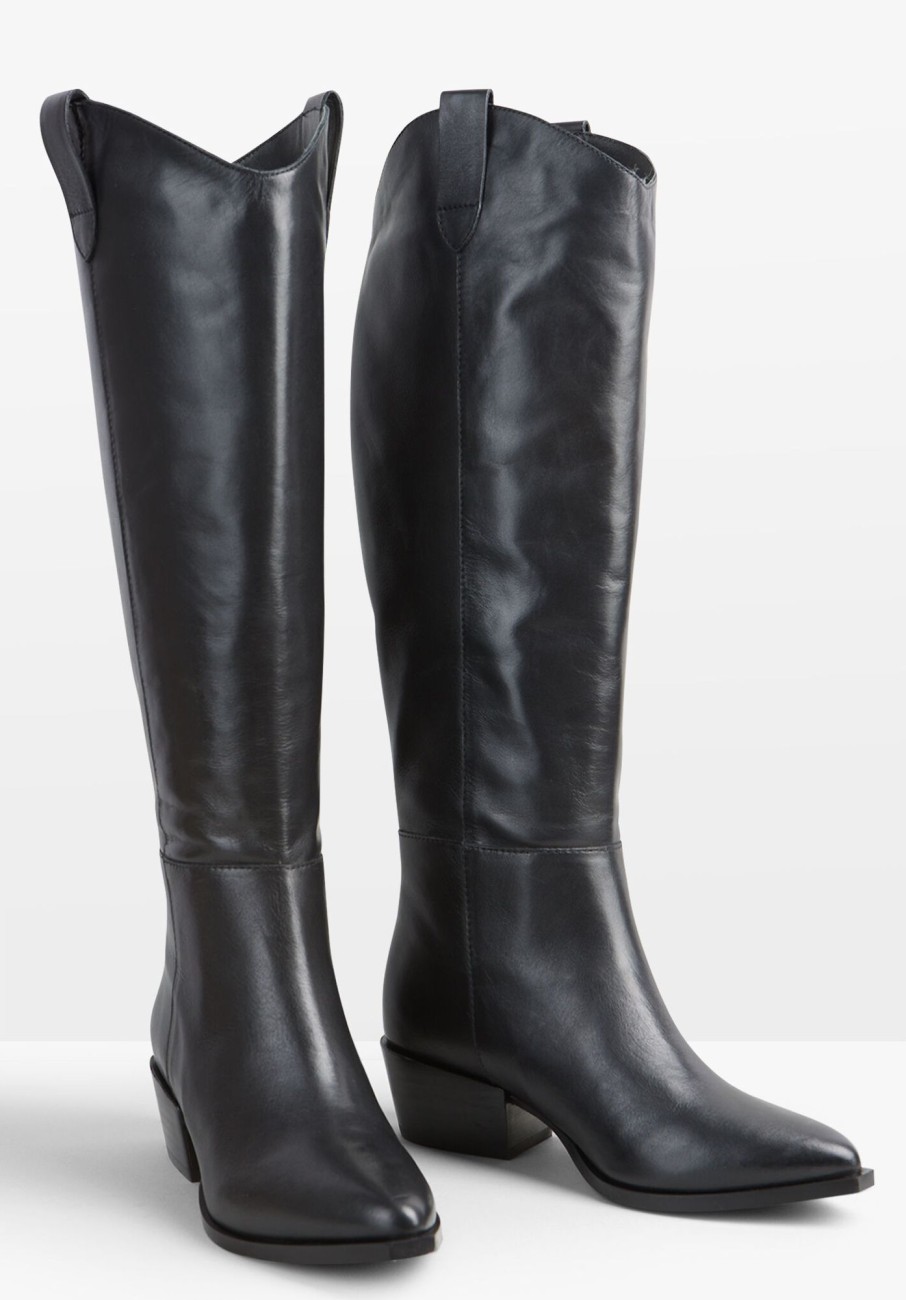 New Hailey Leather Western Knee Boot Black