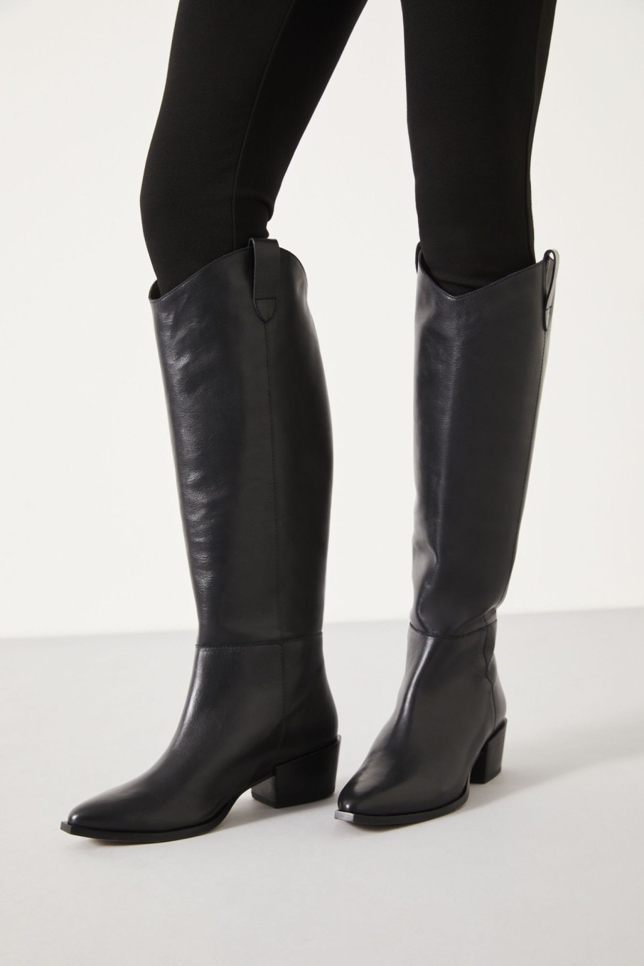 New Hailey Leather Western Knee Boot Black