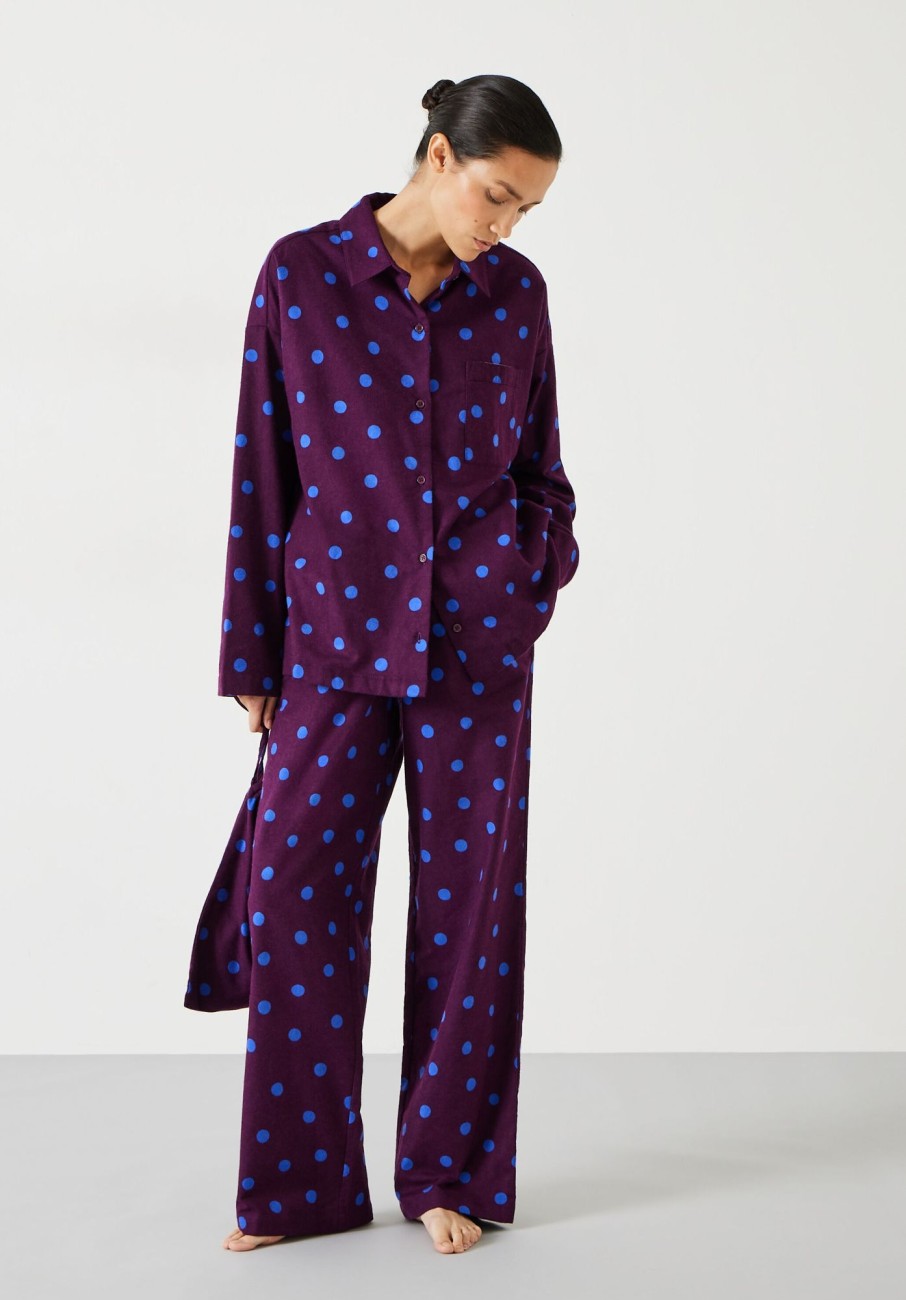 New Sadie Cotton Flannel Pyjamas Random Polka Dot Purple/Blue