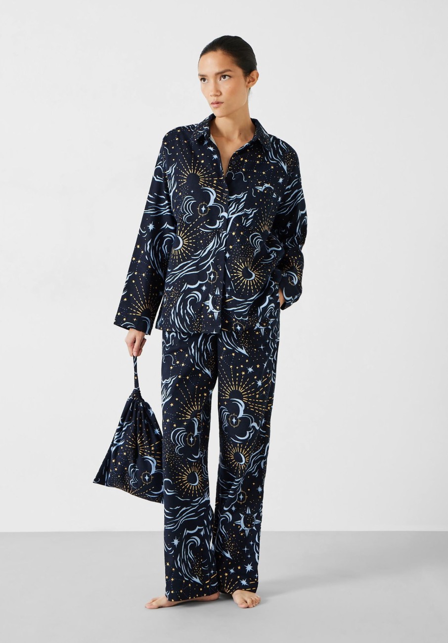 Online Sadie Cotton Flannel Pyjamas Celestial Sky Midnight Navy/Gold