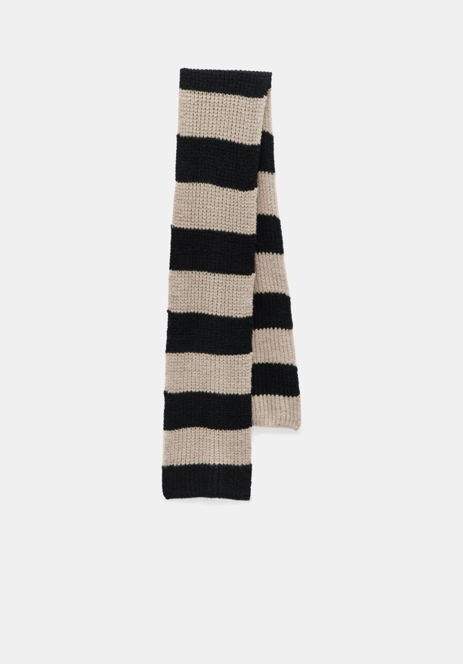 Clearance Morgan Knitted Stripe Scarf Black/Soft Camel