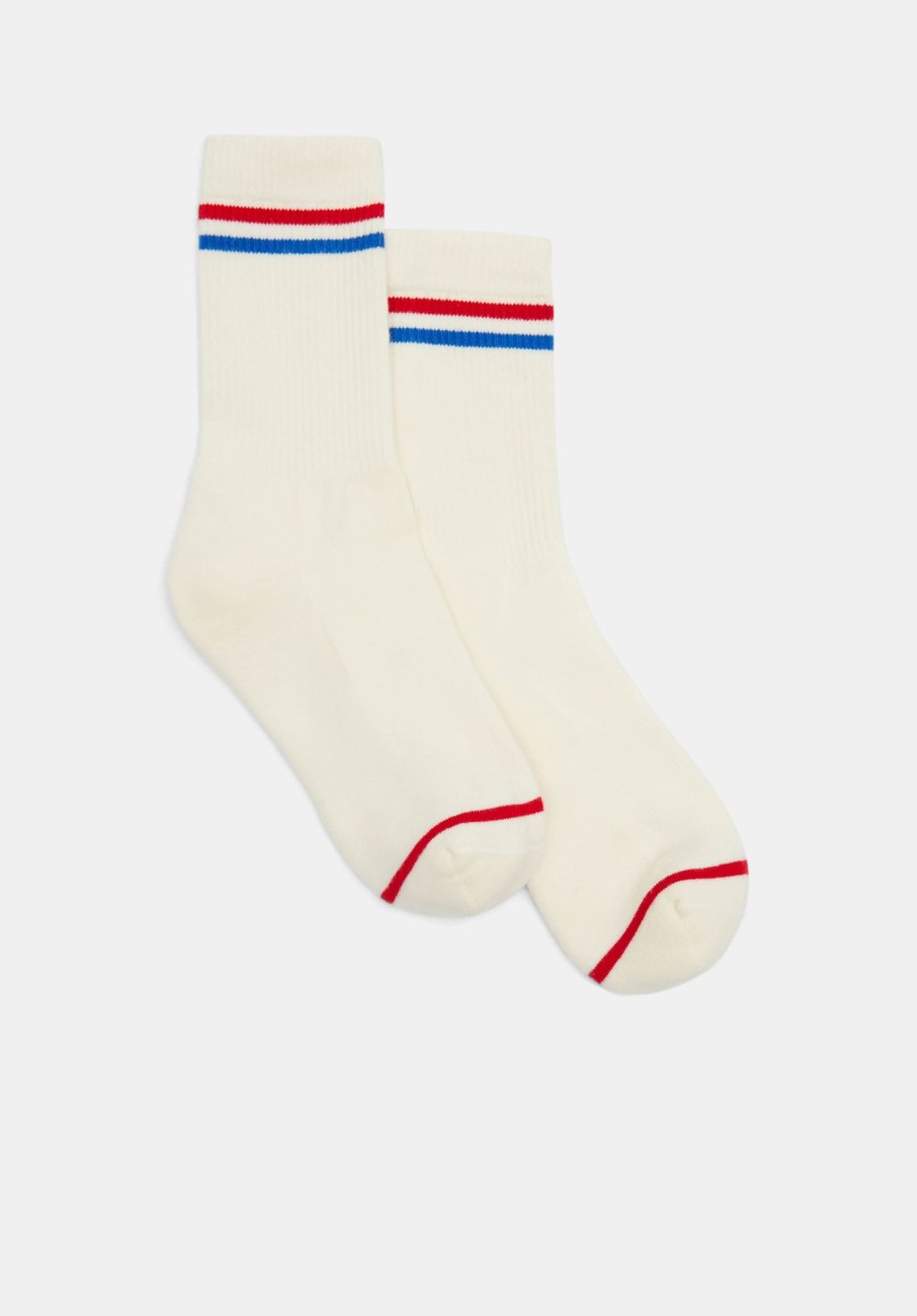 Best Nell Stripe Sports Sock Off White/Blue/Red