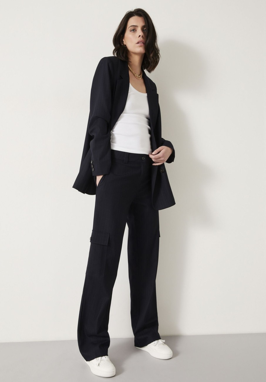 Best Courtney Cargo Pinstripe Wool Blend Trousers Midnight Navy